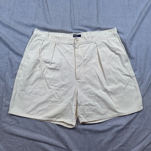 Polo Ralph Lauren Shorts Mens Size 40 Vintage Khaki Pleated Chino USA Made 90s - Picture 1 of 13